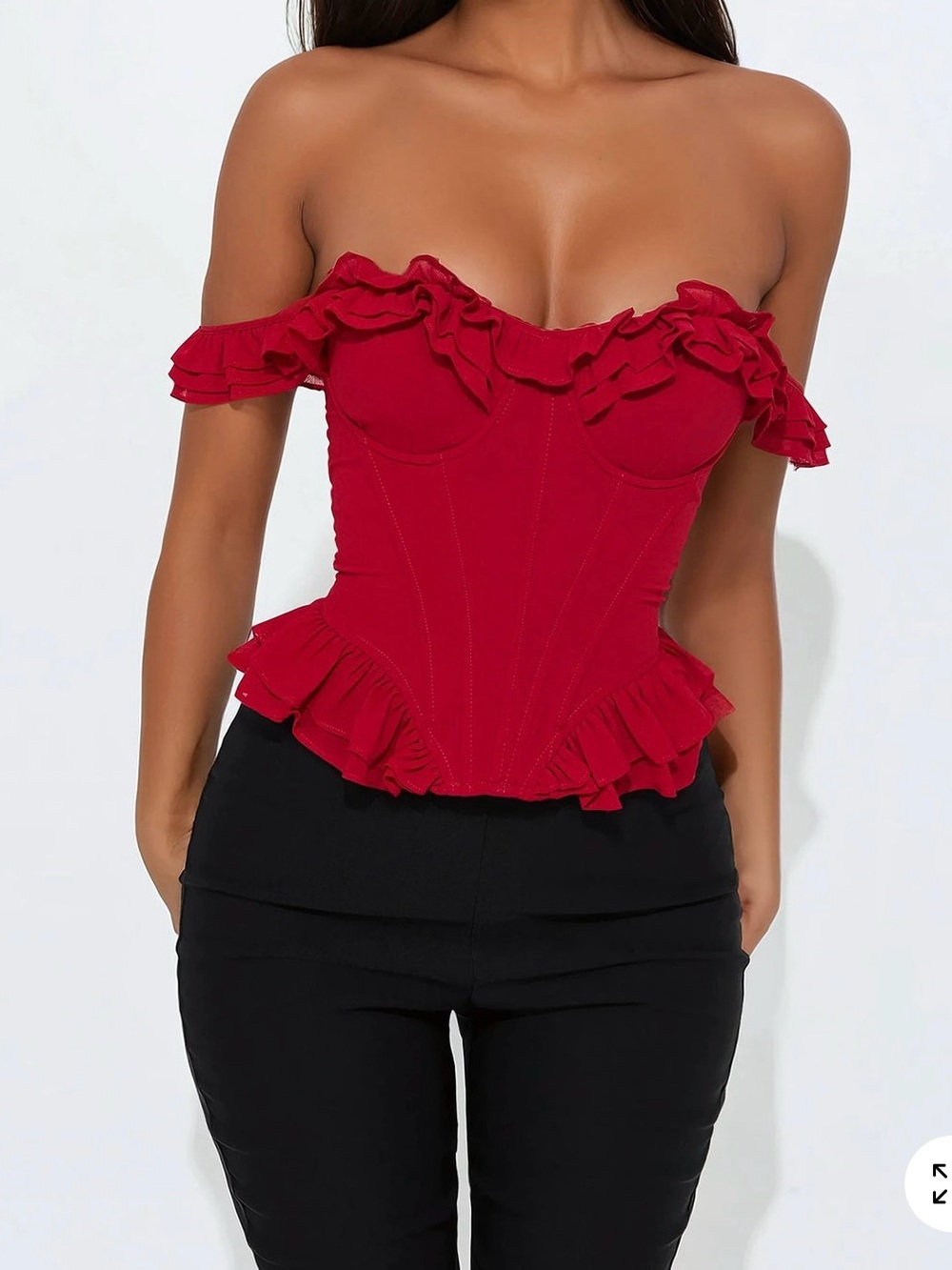 Fashion Nova Sunnie Ruffle Corset Top in Red